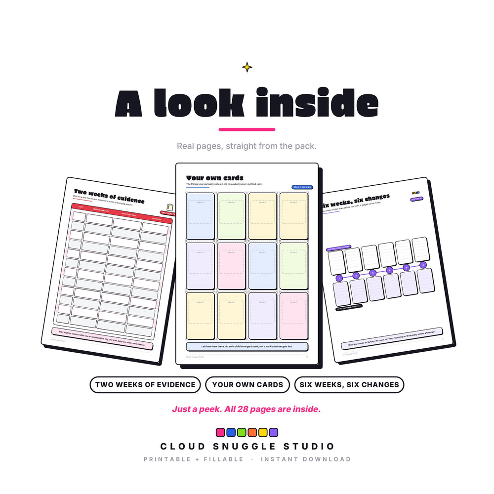 A look inside The Lunchbox Pack, real pages shown full size. A printable and fillable PDF from Cloud Snuggle Studio.