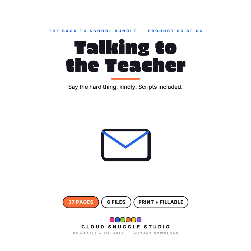 Talking to the Teacher, one of the 6 planners in The Back to School Bundle. A printable and fillable planner bundle from Cloud Snuggle Studio.
