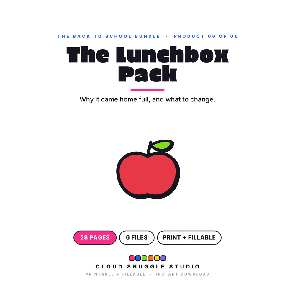 The Lunchbox Pack, one of the 6 planners in The Back to School Bundle. A printable and fillable planner bundle from Cloud Snuggle Studio.