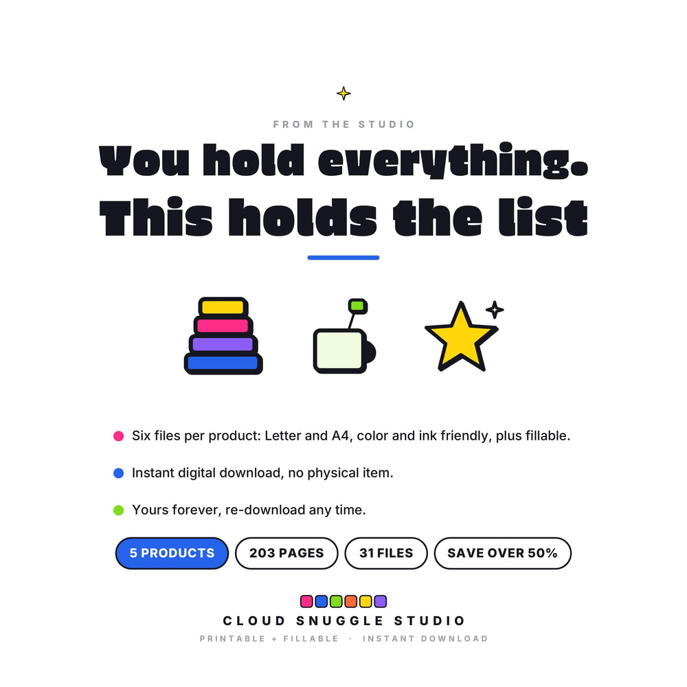 For the Parent, Not the Child in one checkout, every planner in one instant download. A printable and fillable planner bundle from Cloud Snuggle Studio.
