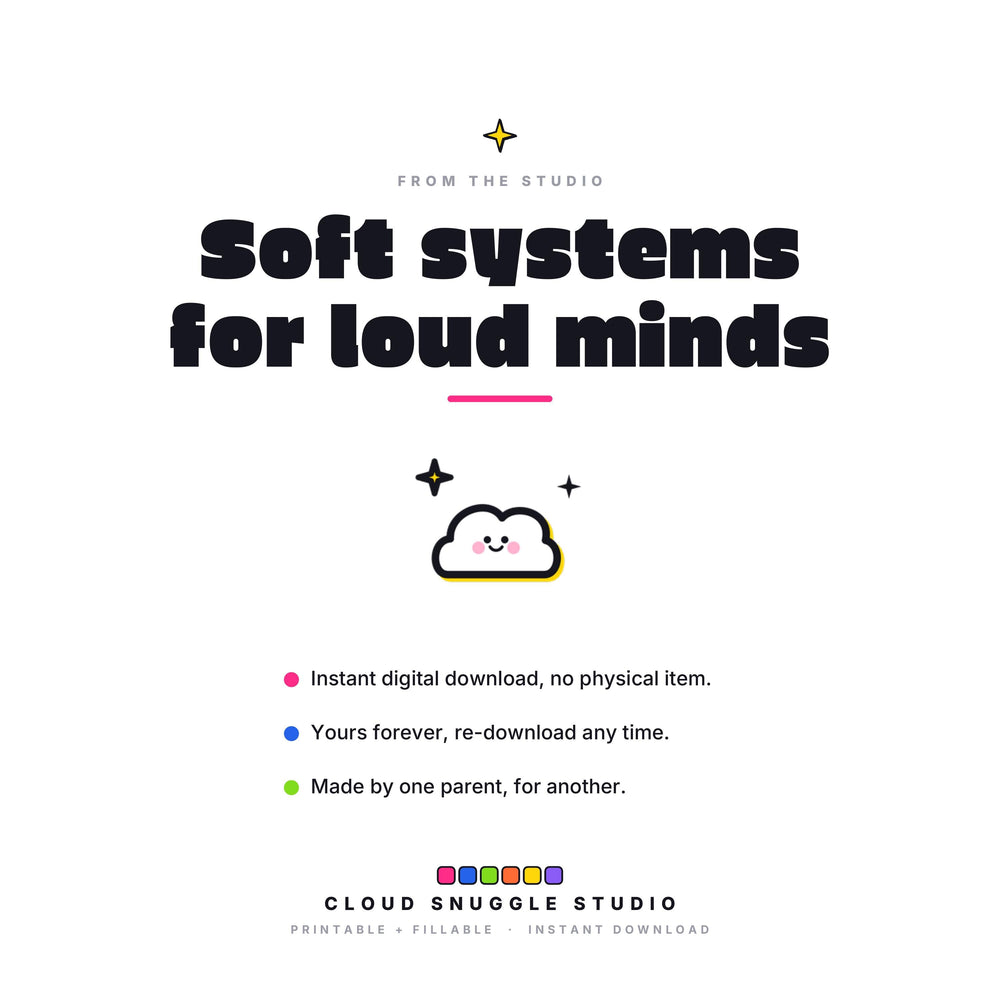 Soft systems for loud minds, the promise behind The Quiet Chaos Method. An ADHD daily planner printable, instant digital download with no physical item, yours forever and re-downloadable any time.
