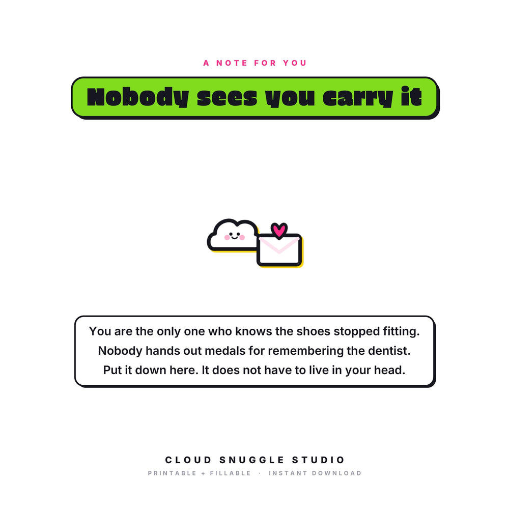 A closing note from Cloud Snuggle Studio about The Mom Brain Dump Organizer. Written for moms carrying the mental load. A mom brain dump printable for the mental load, instant digital download.