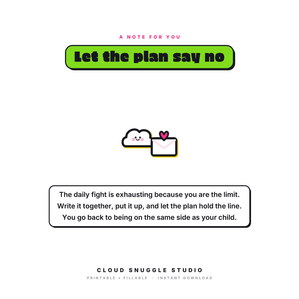 A closing note from Cloud Snuggle Studio about The Screen Time Peace Treaty. Written for families negotiating screens every night. A screen time agreement printable for families, instant digital download.