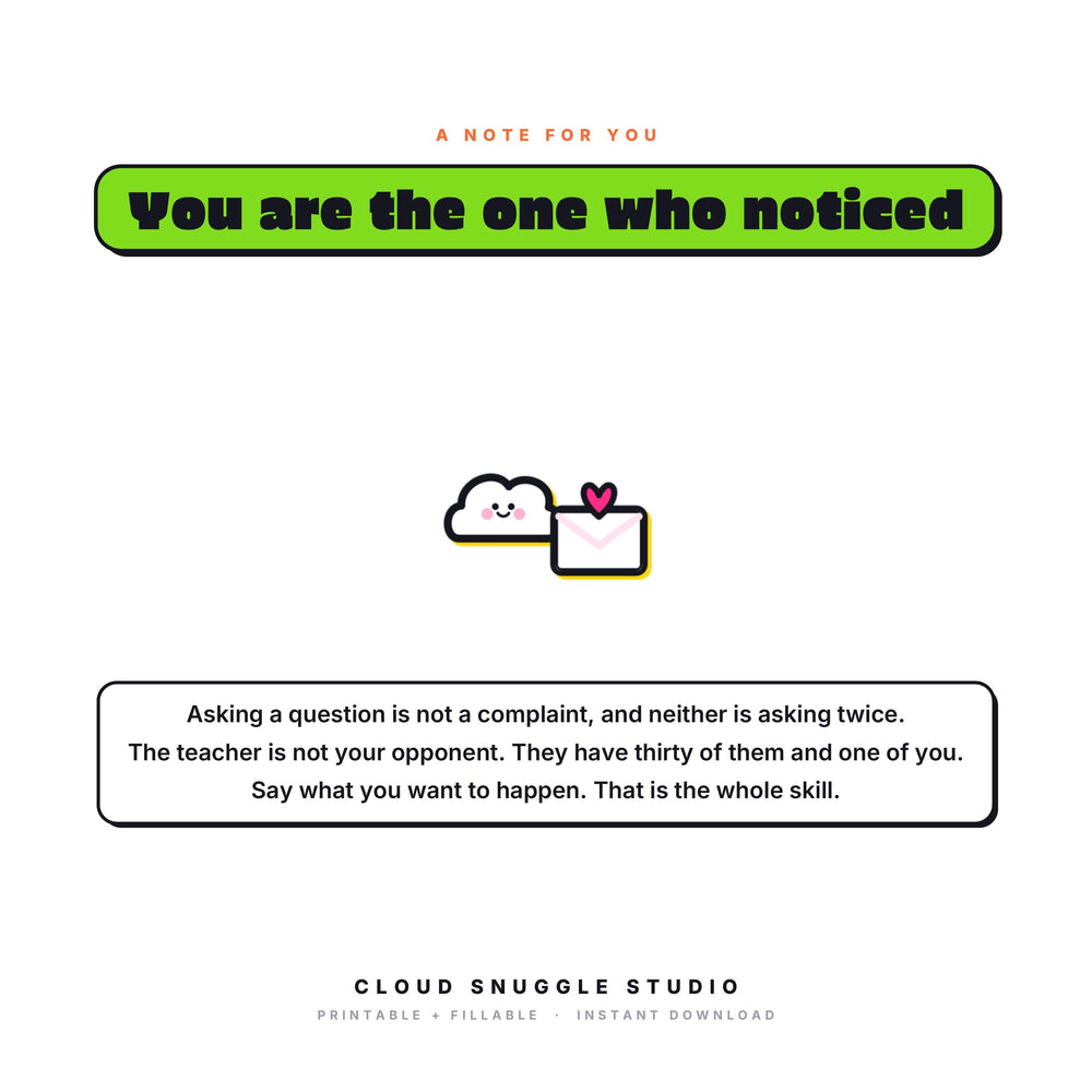 A closing note from Cloud Snuggle Studio about Talking to the Teacher. A printable and fillable PDF from Cloud Snuggle Studio.