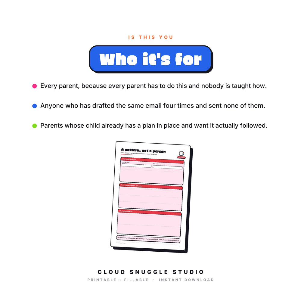Who Talking to the Teacher is for. A printable and fillable PDF from Cloud Snuggle Studio.