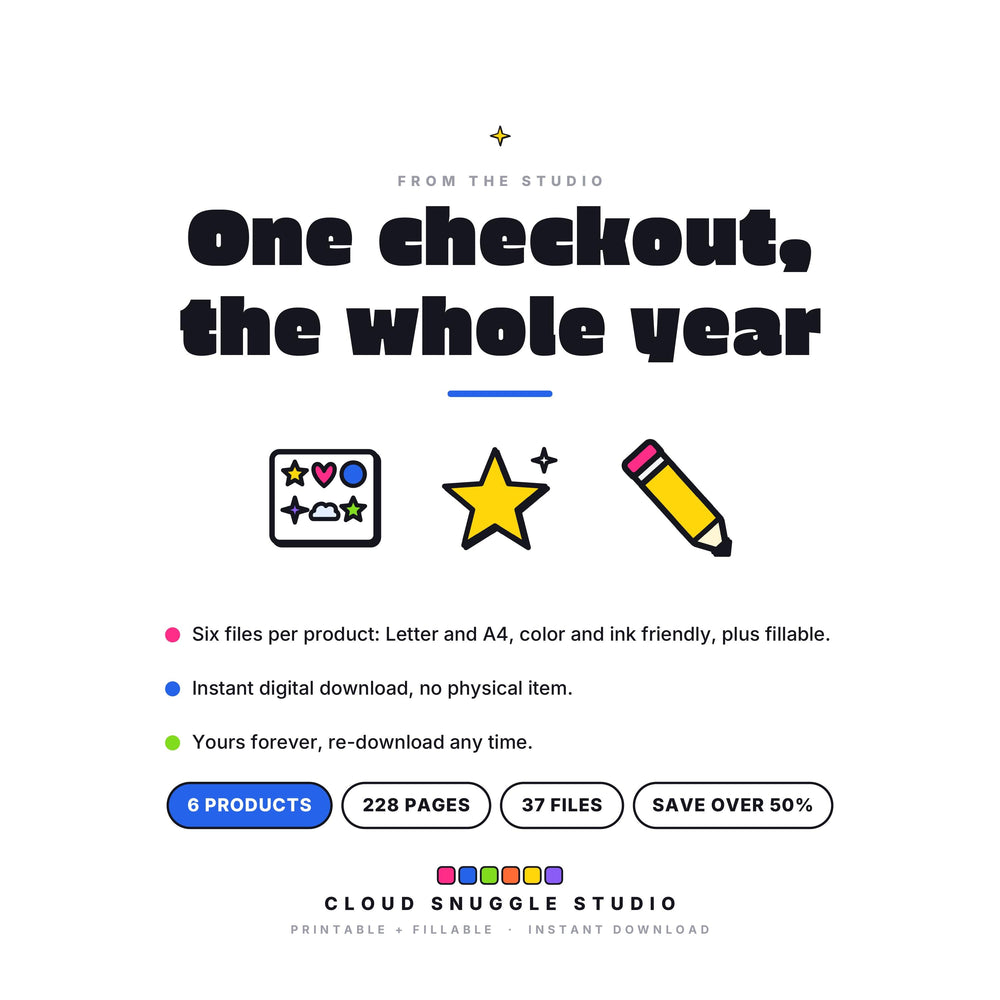 The Back to School Bundle in one checkout, every planner in one instant download. A printable and fillable planner bundle from Cloud Snuggle Studio.
