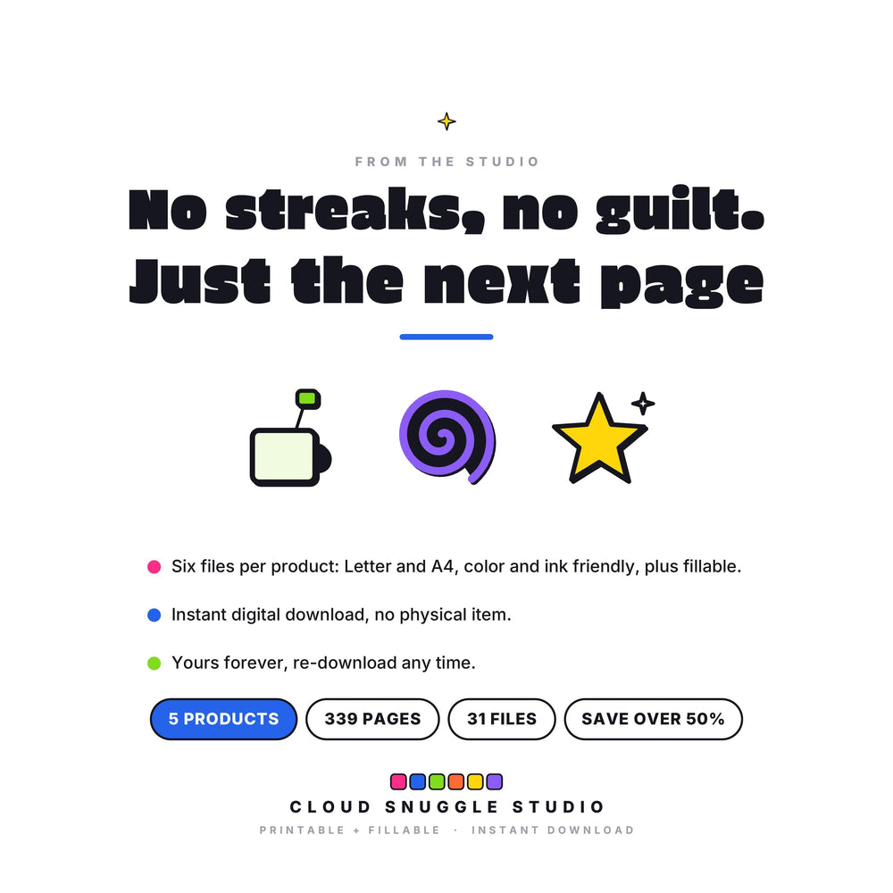 The ADHD Adult Bundle in one checkout, every planner in one instant download. A printable and fillable planner bundle from Cloud Snuggle Studio.