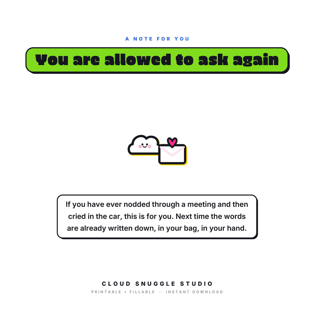 A closing note from Cloud Snuggle Studio about The IEP & 504 Meeting Guide. Written for parents heading into a school meeting. An IEP and 504 meeting guide printable, instant digital download.