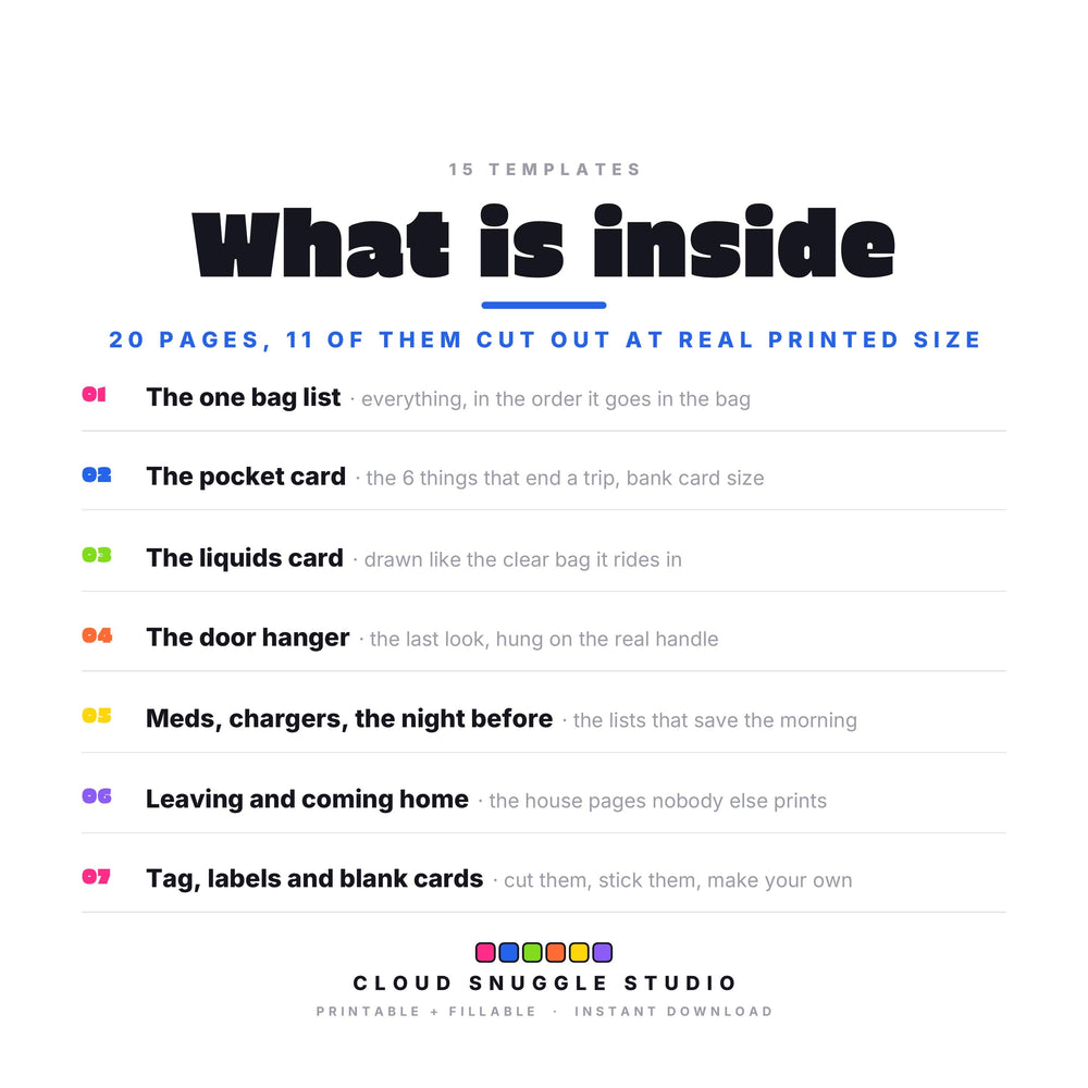 What's inside Nothing Left Behind, section by section. A printable and fillable PDF from Cloud Snuggle Studio.