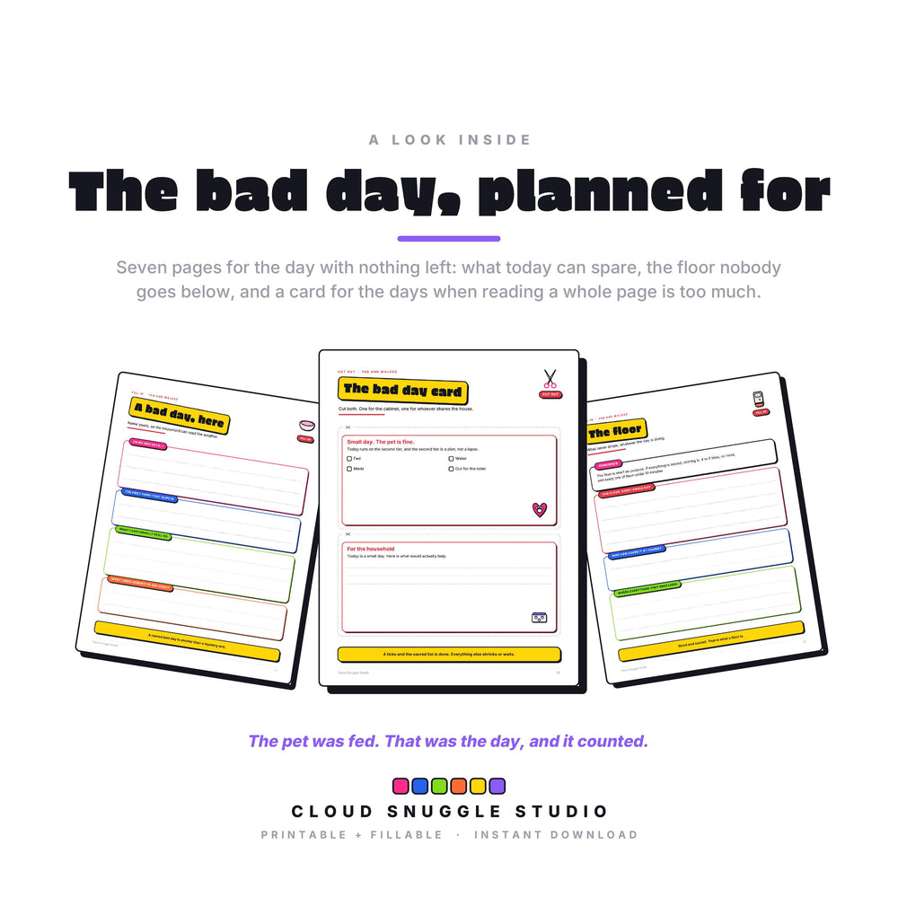 A look inside Fed and Walked, real pages shown full size (2 of 3). A printable and fillable PDF from Cloud Snuggle Studio.
