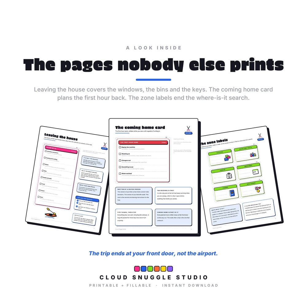 A look inside Nothing Left Behind, real pages shown full size (3 of 3). A printable and fillable PDF from Cloud Snuggle Studio.