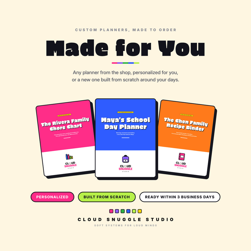 Made for You by Cloud Snuggle Studio: custom planners, personalized or built from scratch, ready within 3 business days