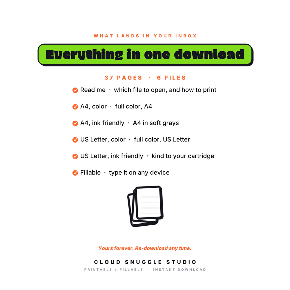 Everything in the download for Talking to the Teacher, every file shown together. A printable and fillable PDF from Cloud Snuggle Studio.