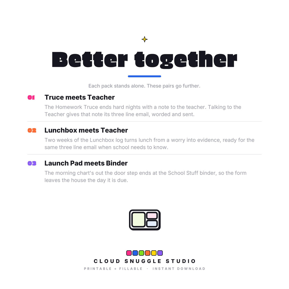 Why the planners in The Back to School Bundle work better together. A printable and fillable planner bundle from Cloud Snuggle Studio.