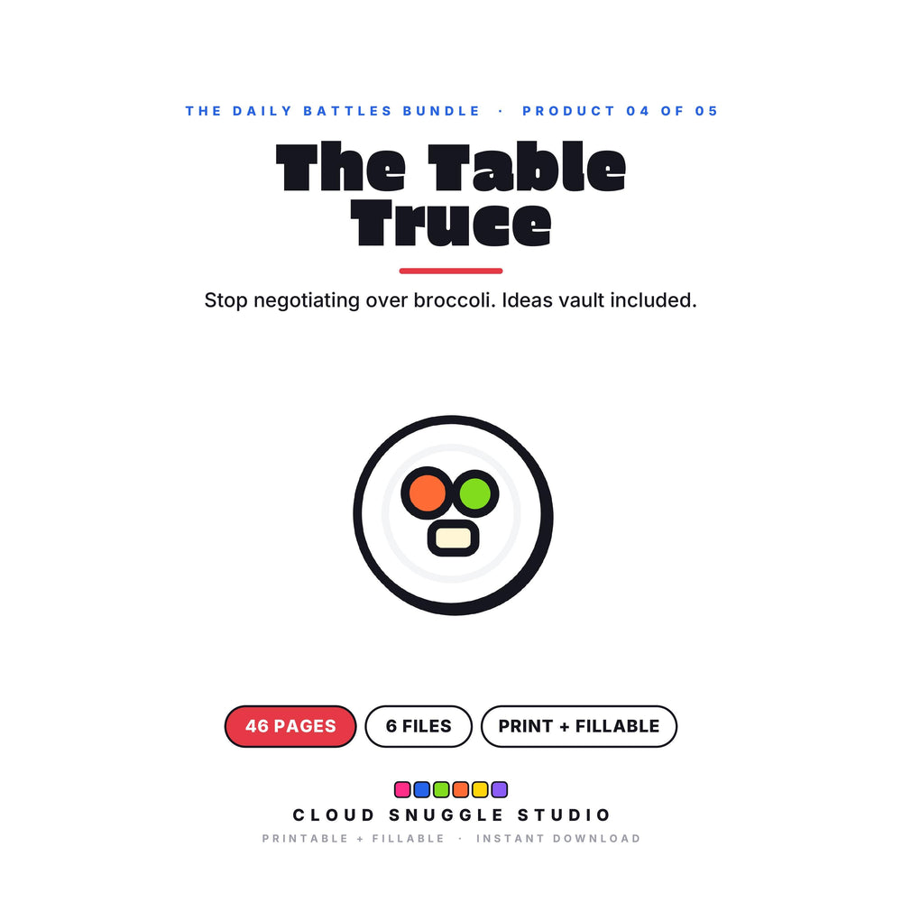 The Table Truce, one of the 5 planners in The Daily Battles Bundle. A printable and fillable planner bundle from Cloud Snuggle Studio.