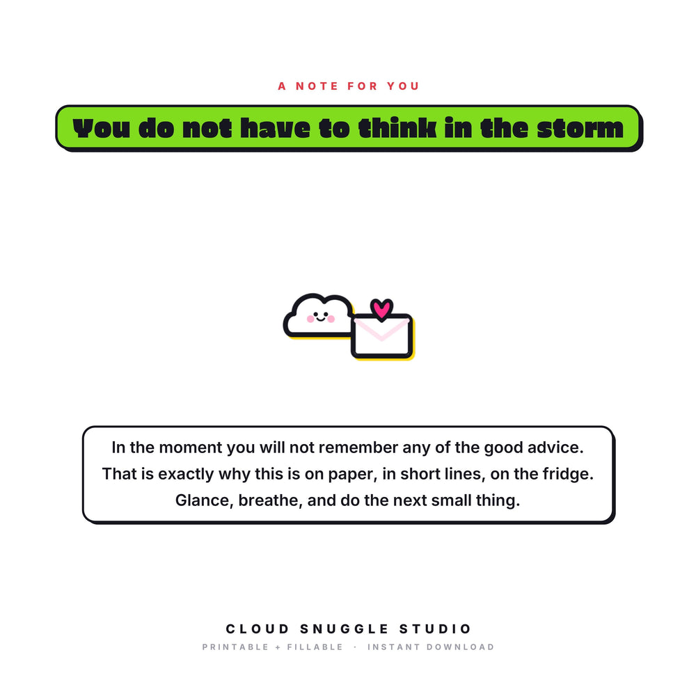 A closing note from Cloud Snuggle Studio about The Meltdown Decoder Guide. Written for parents in the middle of a meltdown. A meltdown guide printable for parents, instant digital download.