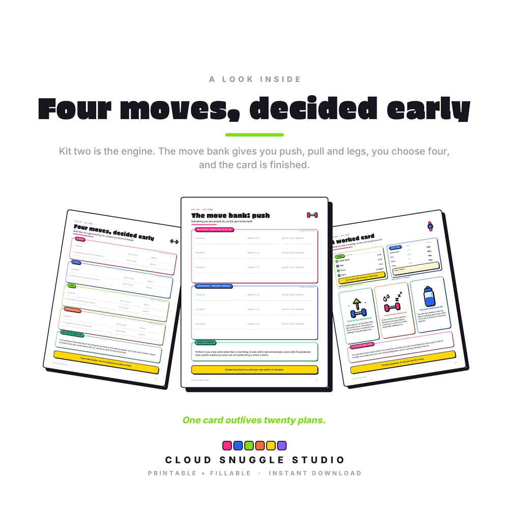 A look inside Sets, Not Streaks, real pages shown full size (1 of 3). A printable and fillable PDF from Cloud Snuggle Studio.