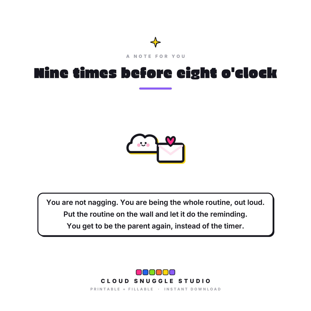 A closing note from Cloud Snuggle Studio about The Launch Pad Pack. Written for mornings and bedtimes that fall apart. A morning and bedtime routine pack printable, instant digital download.