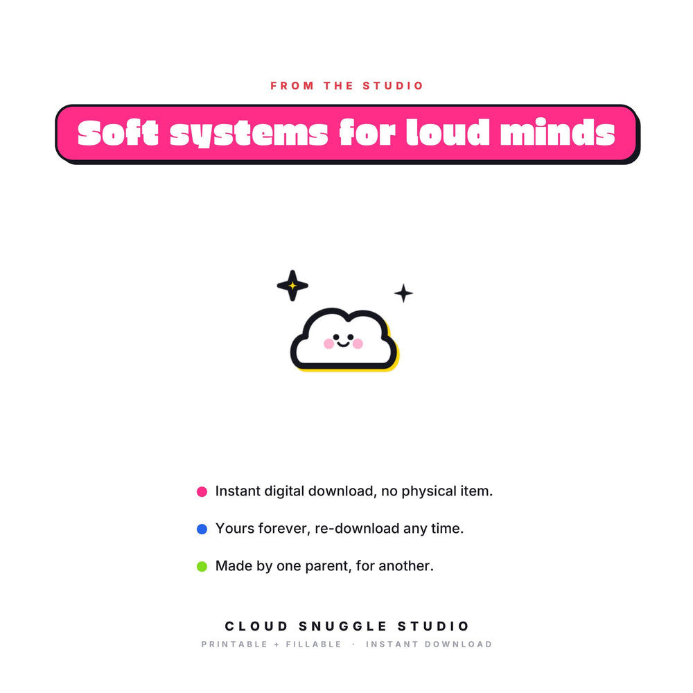 Soft systems for loud minds, the promise behind The Meltdown Decoder. A meltdown guide printable for parents, instant digital download with no physical item, yours forever and re-downloadable any time.
