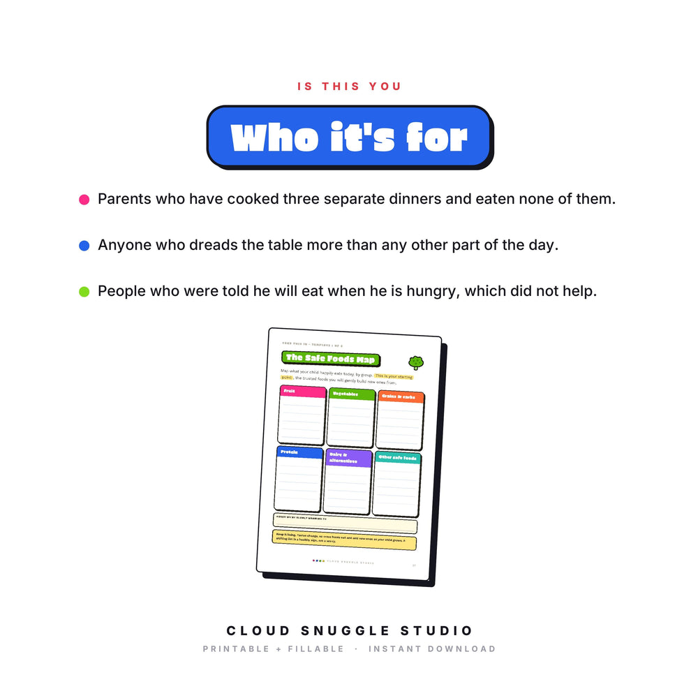 Who The Table Truce is for: Parents who have cooked three separate dinners and eaten none of them. A picky eater guide printable for parents made for families who dread the dinner table.